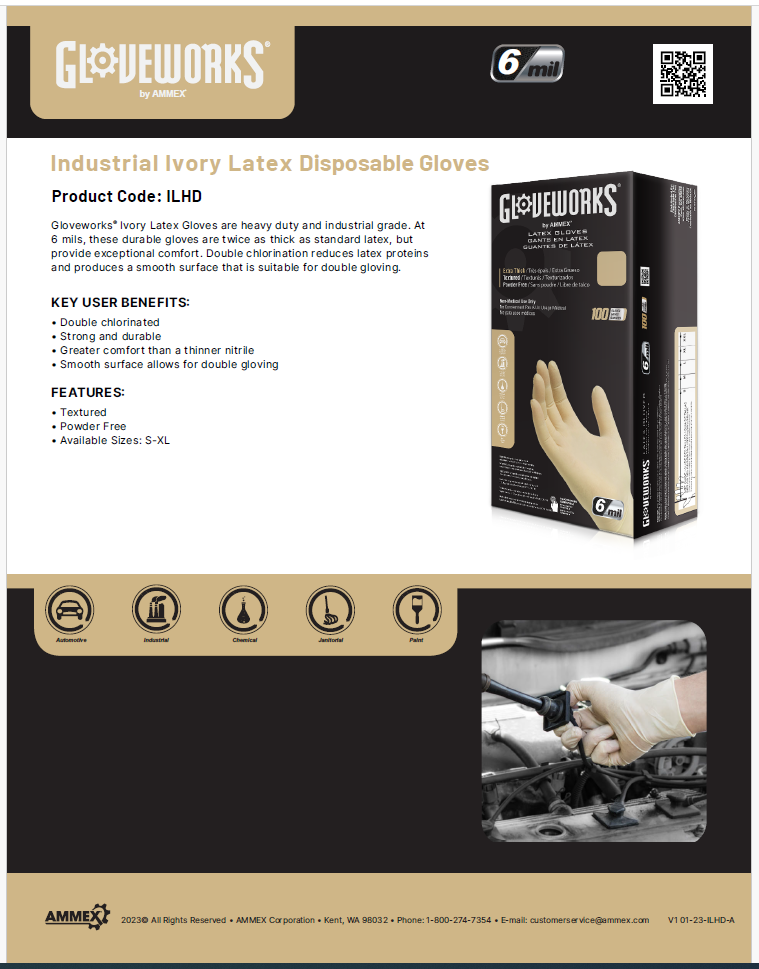 Gloveworks Industrial Ivory Latex Glove (Case of 1000)