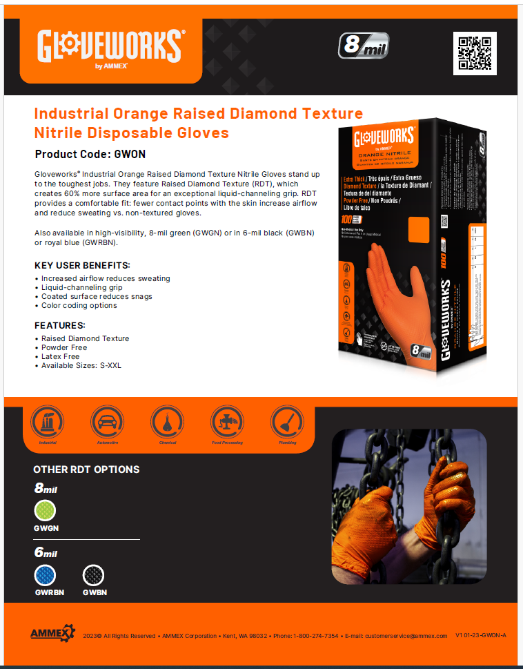 Gloveworks Industrial Orange RDT Nitrile Glove (Case of 1000)