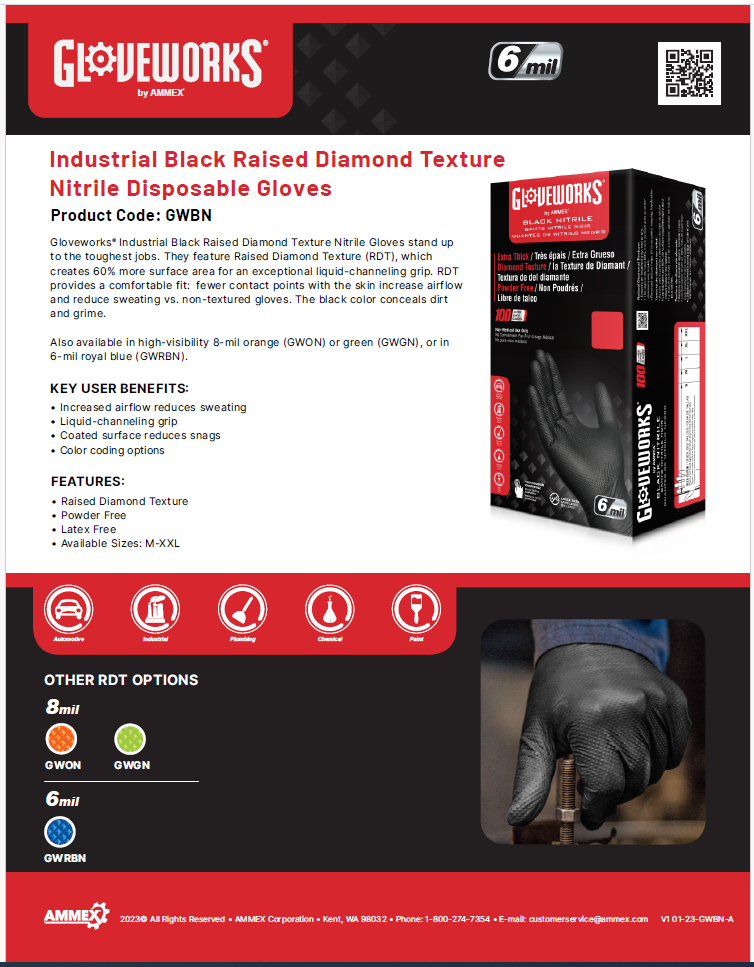 Gloveworks Industrial Black Nitrile Glove (Case of 1000)