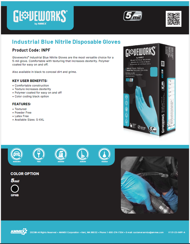 Gloveworks Industrial Blue Nitrile Gloves (Case of 1000)