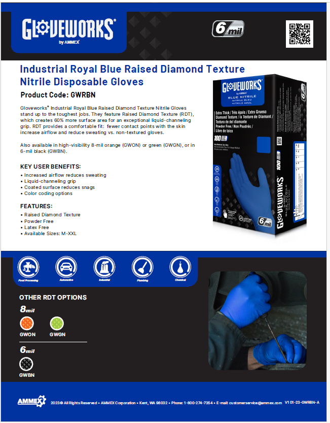 Gloveworks Industrial Royal Blue RDT Nitrile Glove (Case of 1000)