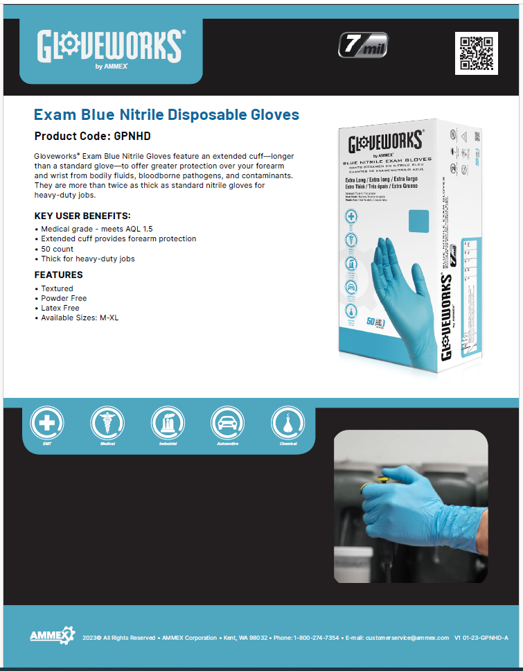 Gloveworks Blue Nitrile Exam Gloves (Case of 500)