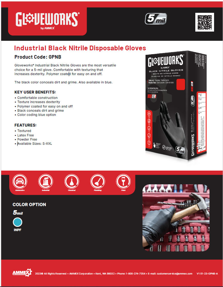 Gloveworks Industrial Black Nitrile Gloves (Case of 1000)