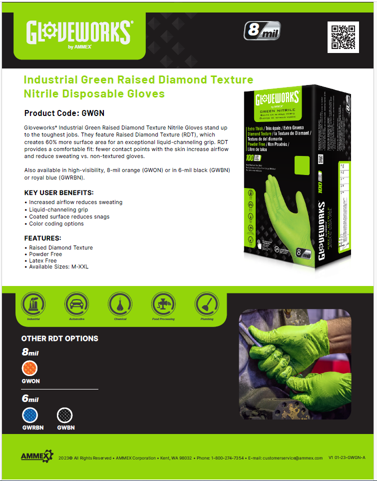 Gloveworks Industrial Green RDT Nitrile Glove (Case of 1000)