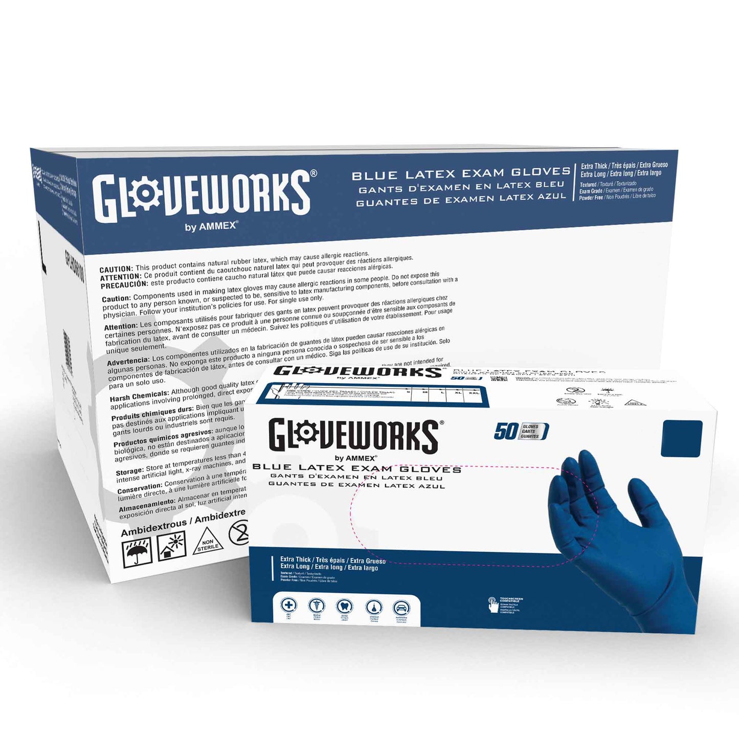 Gloveworks Blue Latex Exam Gloves (Case of 500)